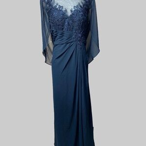 Azazie Navy Long Sleeve Gown